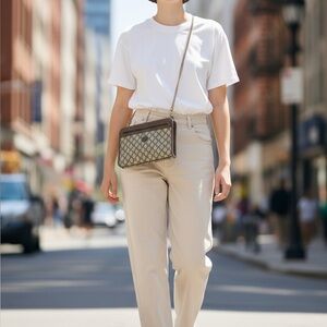 Auth. Vintage GUCCI GG Canvas Leather Supreme clutch with Permanent Conversion